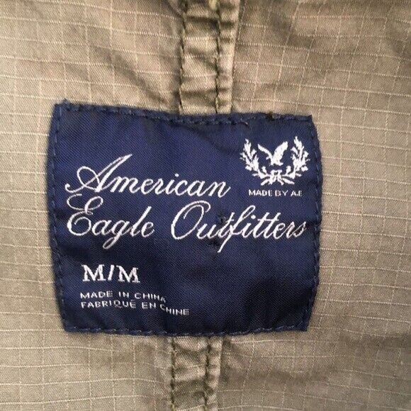 American Eagle outfitters Women Zip and Snap Jacket khaki long sleeved Med Y2K - Picture 3 of 6